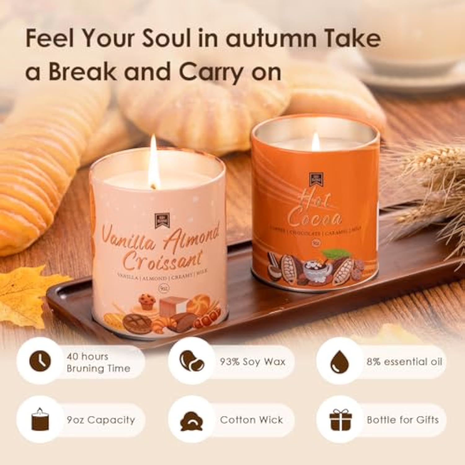 54Oz Winter Fall Scented Candles Set, 6Pack Soy Wax Candles House Warming Halloween Christmas Gifts, 9Oz Halloween Chirstmas Candles For Women Men Apple Pie/Cinnamon/Pumpkin/Vinilla/Hot Cocoa Candle