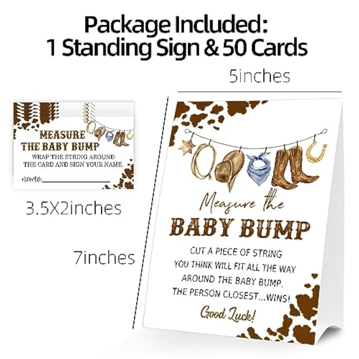 Baby Shower Games Measure The Baby Bump Sign, How Big Is Mommy'S Belly Party Favors Supplies, 5X7 Inch Kraft Standing Sign And 50 Guessing Cards, Cowboy