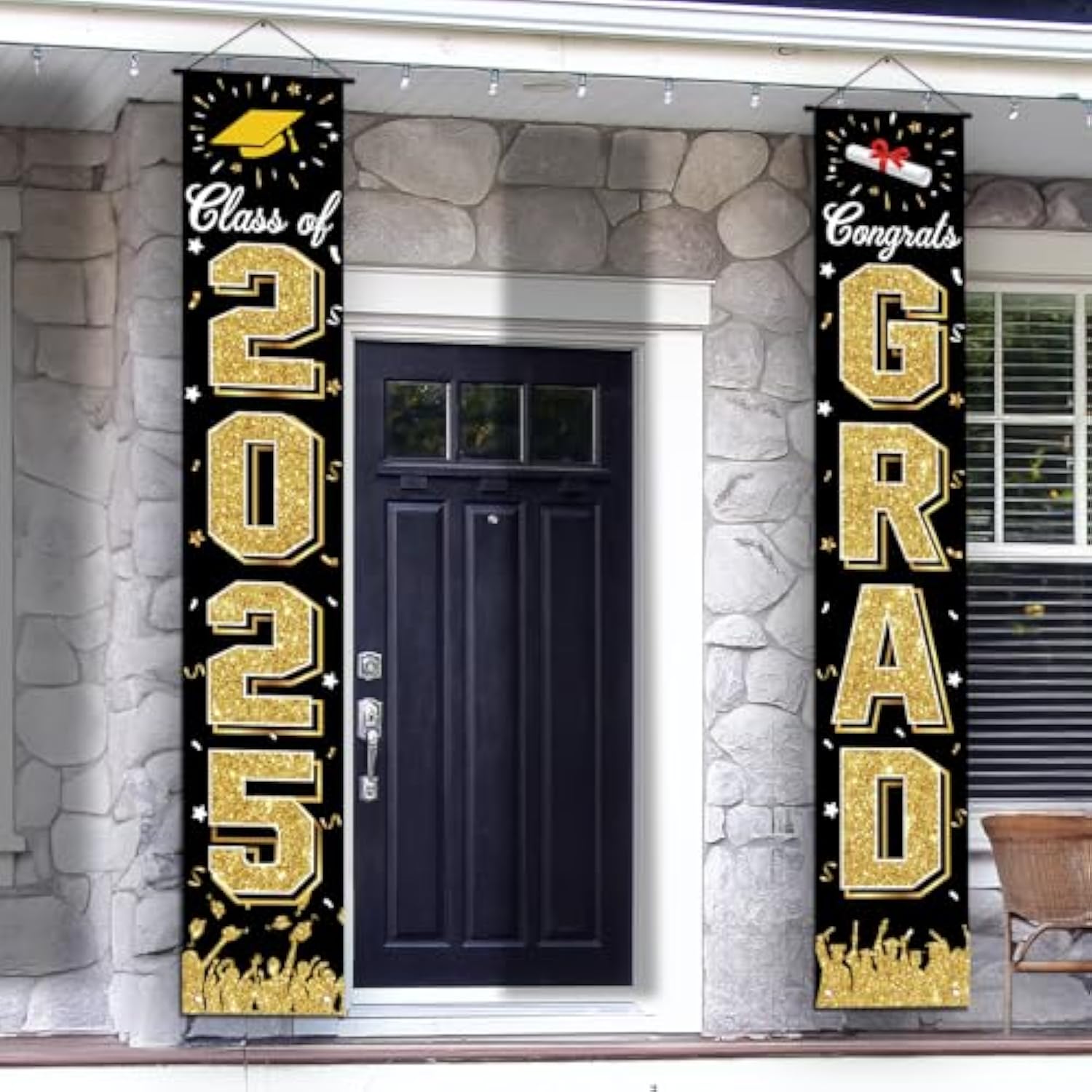 Class of 2025 Graduation Banner – Black Congrats Decor for Porch, Door & Party Celebration