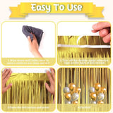 3 Pack Matte Gold Foil Fringe Backdrop 3.3x8.2ft Tinsel Streamers for Party