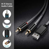 Usb To 2-Male Rca Audio Aux Cable For Pc Stereo Y Splitter Cord Jack Adapter C