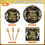 96Pcs 50Th Happy Birthday Tableware Set Black Gold Disposable Paper Plates And Napkins With Forks Back In 1975 Birthday Party Decorations Supplies For Men Women, Serve 24