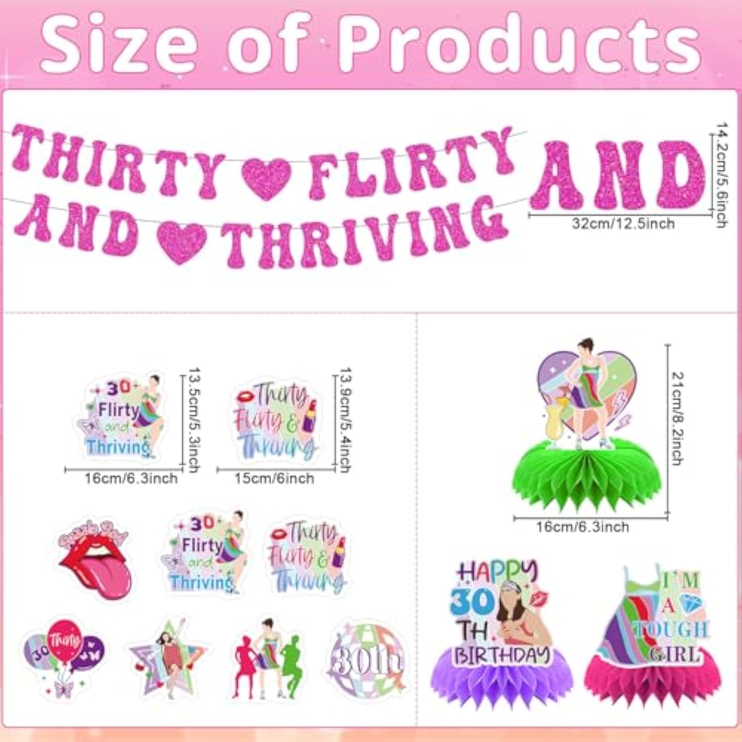 Thirty Flirty And Thriving Decorations - 12Pcs 30 Flirty And Thriving Banners With Hanging Swirls Birthday Decoration Talk 30 To Me Honeycomb Centerpieces Bday Decor Supplies For 30Th Women