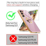For Samsung Galaxy S23 Case With 1 Screen Protector, Built-In 360° Rotation Ring Holder Magnetic Stand, Luxury Shiny Plating Edge Shockproof Electroplated Protective Phone Cover (Purple/Golden)