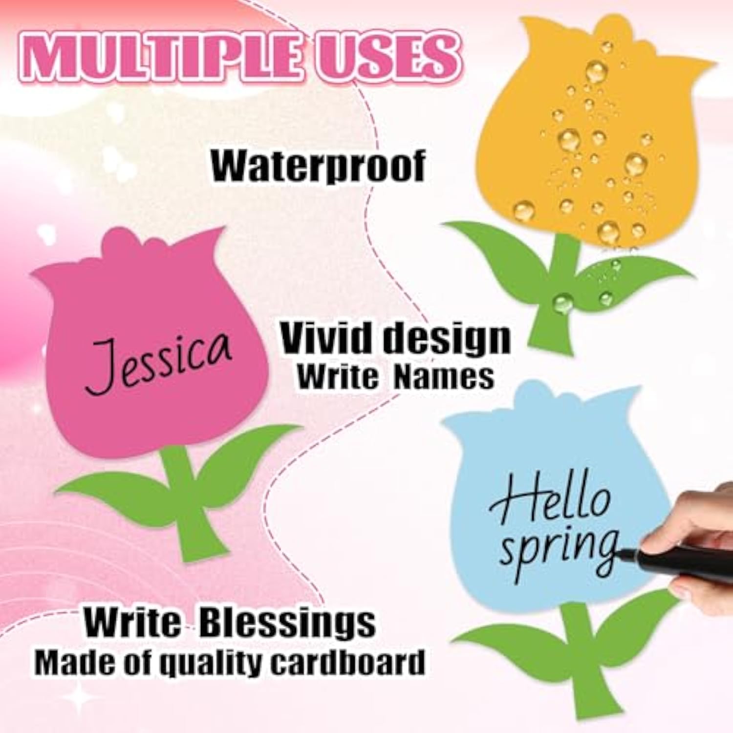 45 Pcs Spring Tulip Flower Cutouts Cut-Outs Colorful Floral Cardboard Paper Cutting With 100 Pcs Glue Points For Diy Crafts Party Classroom Bulletin Board