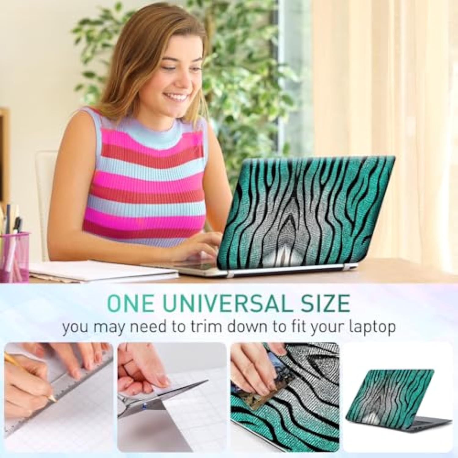 12.1 13 13.3 14 15.4 15.6 Inch Laptop Skin Decal, Laptop Skins Stickers Decals For Notebook Pc, Universal Reusable Vinyl Laptop Cover Sticker, Waterproof Art Protector I Green Zebra Pattern