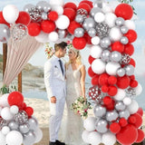 Red White Silver Balloon Garland Arch Kit, 122Pcs Red White Balloons Metallic Silver Balloons For Women Brithday Wedding Anniversary Engagement Bridal Shower Happy New Year Christmas Party Decorations