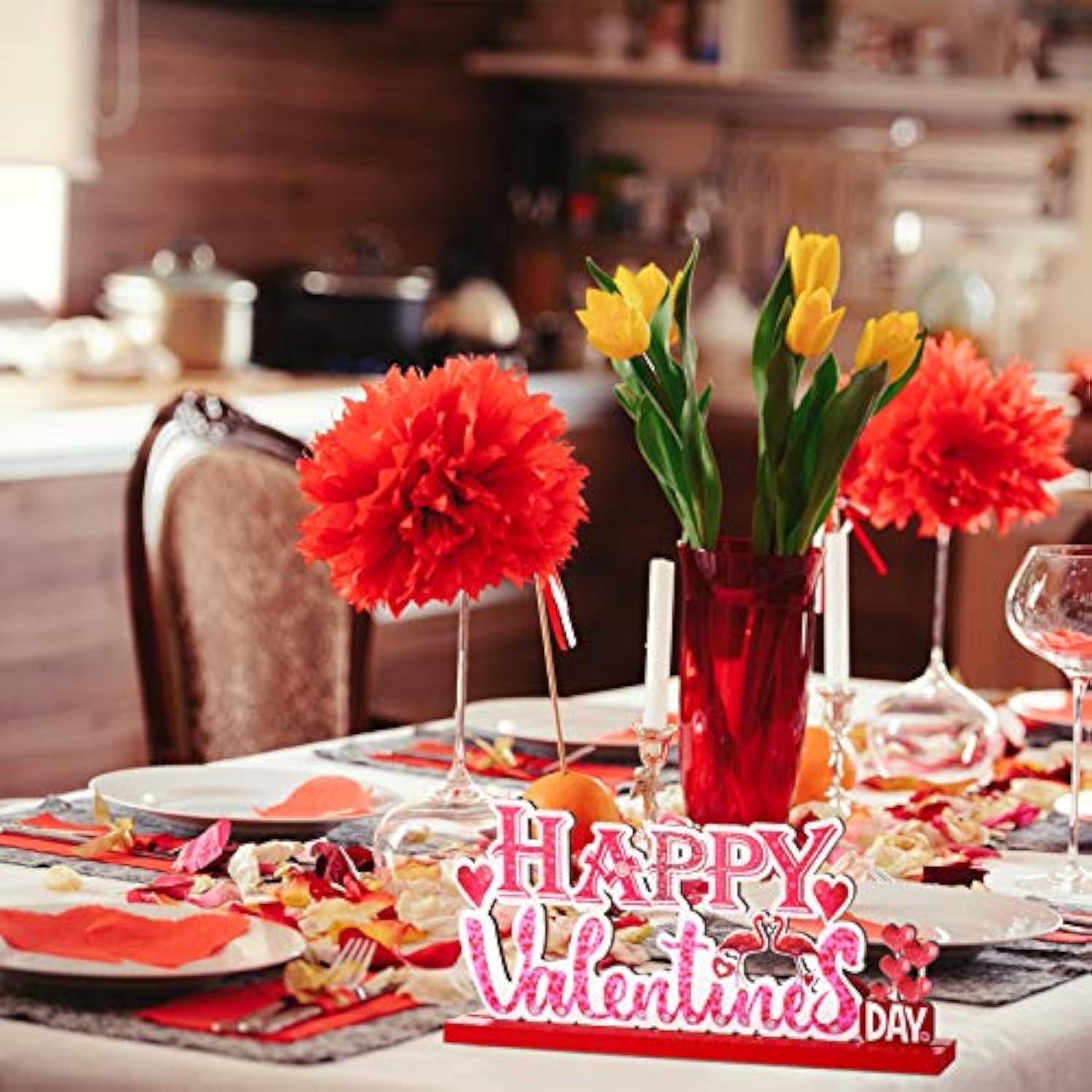 3 Pcs Valentine'S Day Wooden Table Sign Decorations For Home, Valentine Table Centerpiece For Dining Room Office Desk Tabletop Wedding Engagement Anniversary Party Supplies Gifts(Pink)