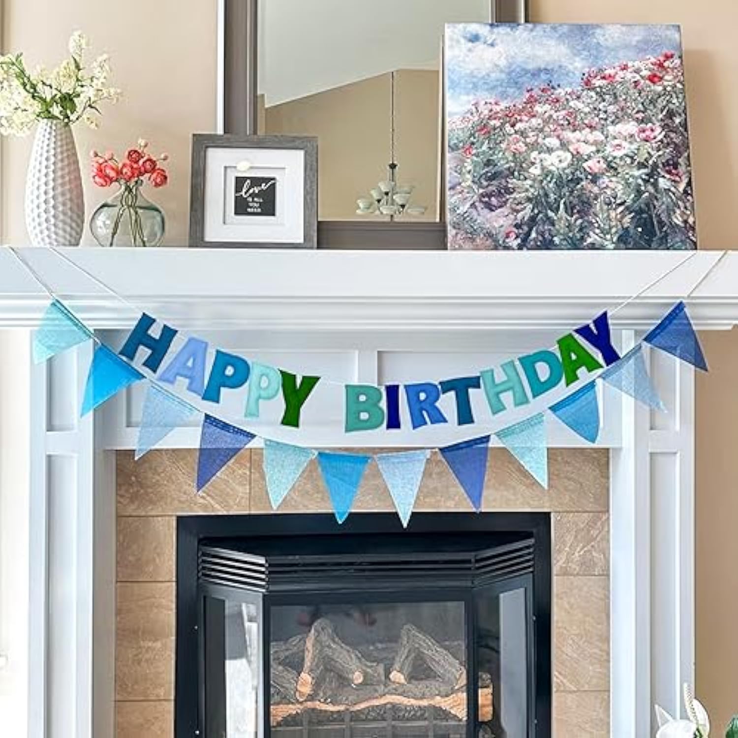 Pre Strung Blue Happy Birthday Felt Ball Garland Rainbow Party Decoration