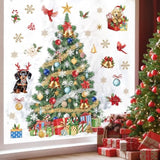Large Christmas Tree Wall Stickers Evergreen Tree Christmas Flowers Dogs Cardinal Birds Window Wall Art Decals For Christmas Party Window Xmas Home Party
