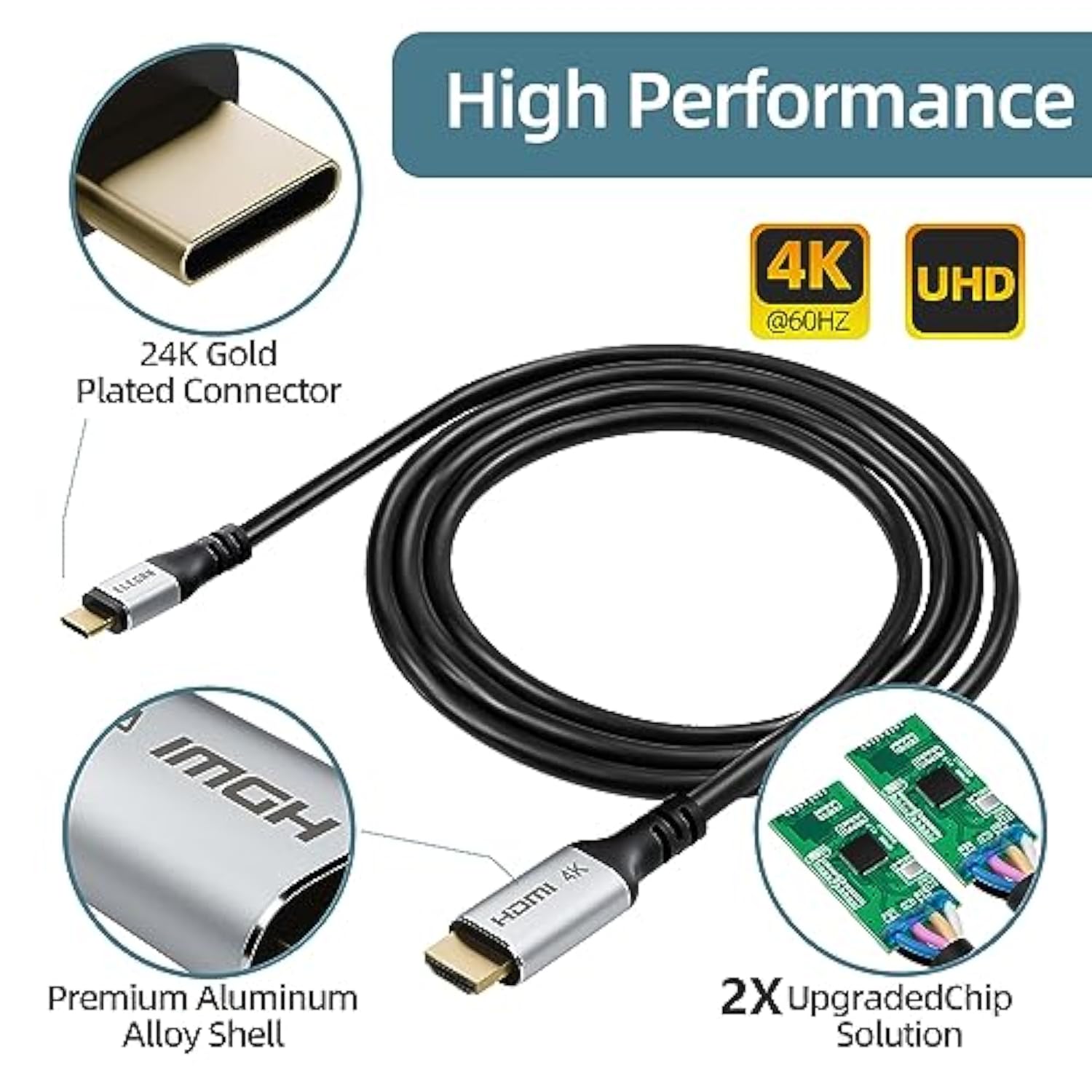 Usb C To Hdmi Cable 50 Ft, 4K@60Hz Hdr, Double Chips Gold-Plated High-Speed Us