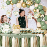 Sage Green Birthday Decorations - Balloon Garland Kit Arch, Happy Birthday Banner, Green Fringe Curtain Tablecloth & Decor For 10Th, 13Th, 16Th, 18Th, 21St & 30Th Birthdays
