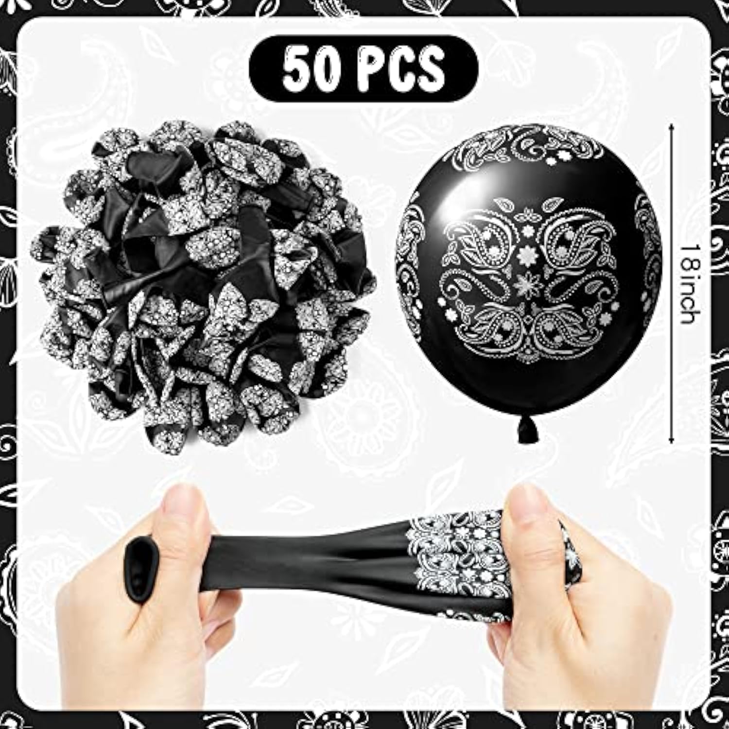 50PCS Black Bandana Balloons – Cholo Gangsta Theme Party Decor for Teens & Western Events