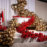 Gold Metallic Chrome Latex Balloon Arch Garland Kit, 102Pcs 18In 12In 10In 5In For Festival Picnic, Engagement, Wedding, Birthday, Gold Theme Anniversary Celebration Decoration With 33Ft Ribbon