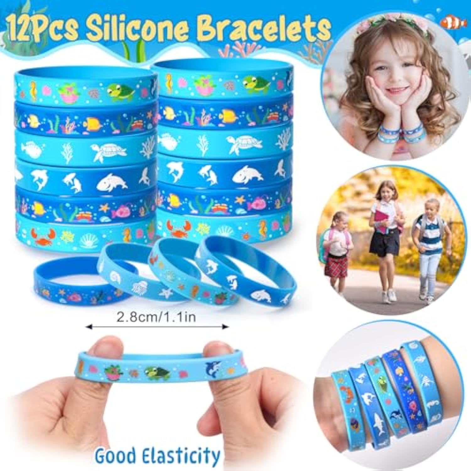 12 Sets Under The Sea Party Favors Birthday Supplies For Kids, Sea Animal Drawstring Bags Silicone Wristbands Luminous Stickers Keychain, Goodie Bag Stuffers Ocean Themed Party Favors Supplies