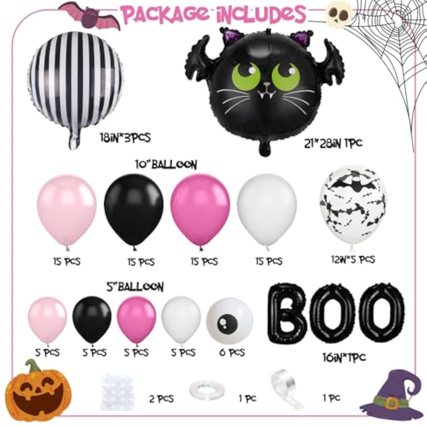 Halloween Balloon Garland Kit: Black, Pink, Bat & Spider Decor