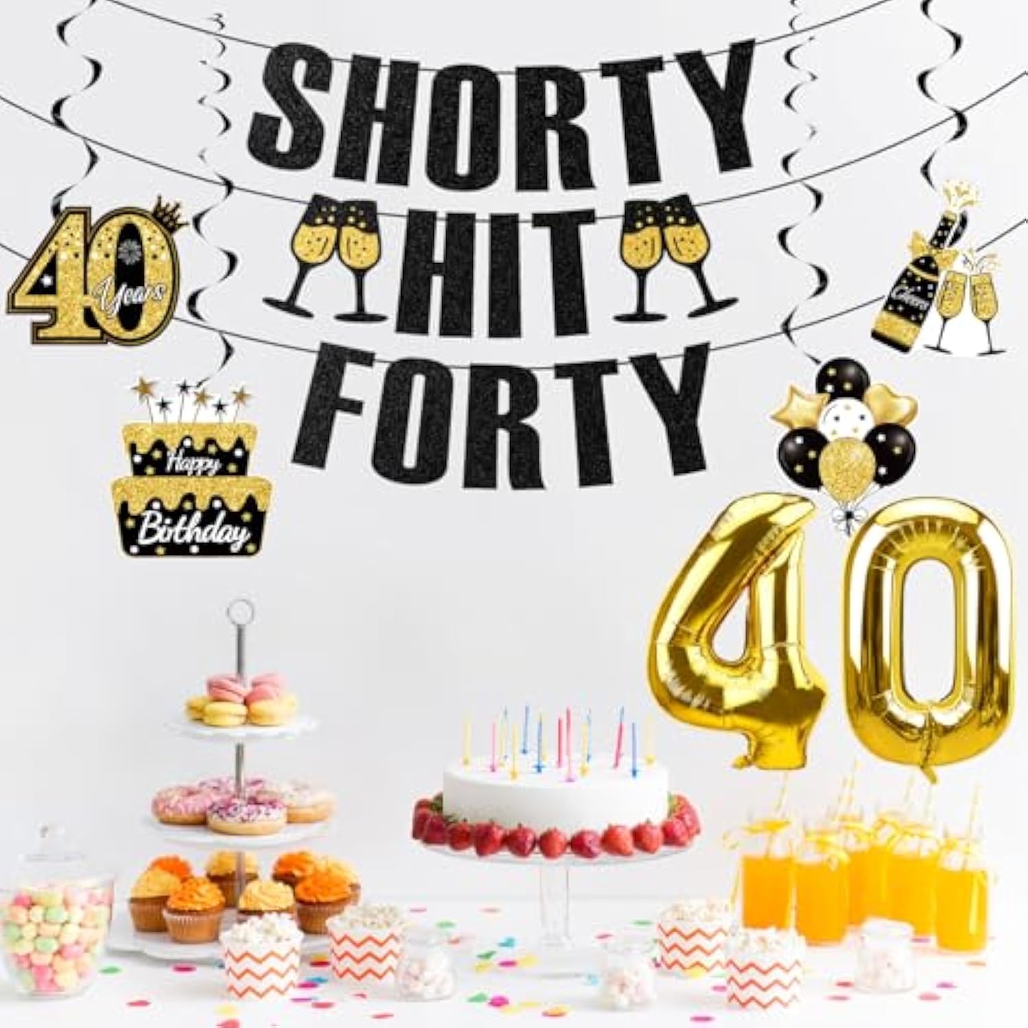 40th Birthday Decorations for Women with Banner, Balloons, and Swirls