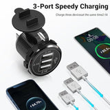 12V/24V Car Usb Charger Socket - 3 Usb Charger Socket For Car, Boat, Marine, Bus, Truck, Golf, Rv, Motorcycle And More - 1-Pack