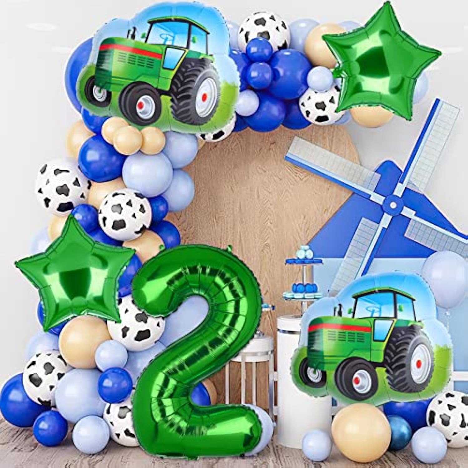 5Pcs Tractor Balloons, Green Tractor Birthday Number Mylar Foil Balloon Farm Theme 2Nd Birthday Party Supplies Decor (2Nd)