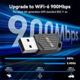 2-In-1 Usb Wifi 6 Adapter With Bluetooth 5.4 Dual Band 2.4/5Ghz, 900Mbps Wireless Network Adapter For Desktop/Laptop, 802.11Ax, Driver Free, Wpa3, Mini Wifi Dongle For Windows 11/10