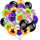 50 Pack 12 Inch Halloween Balloons Black Orange Green Purple with Spooky Designs