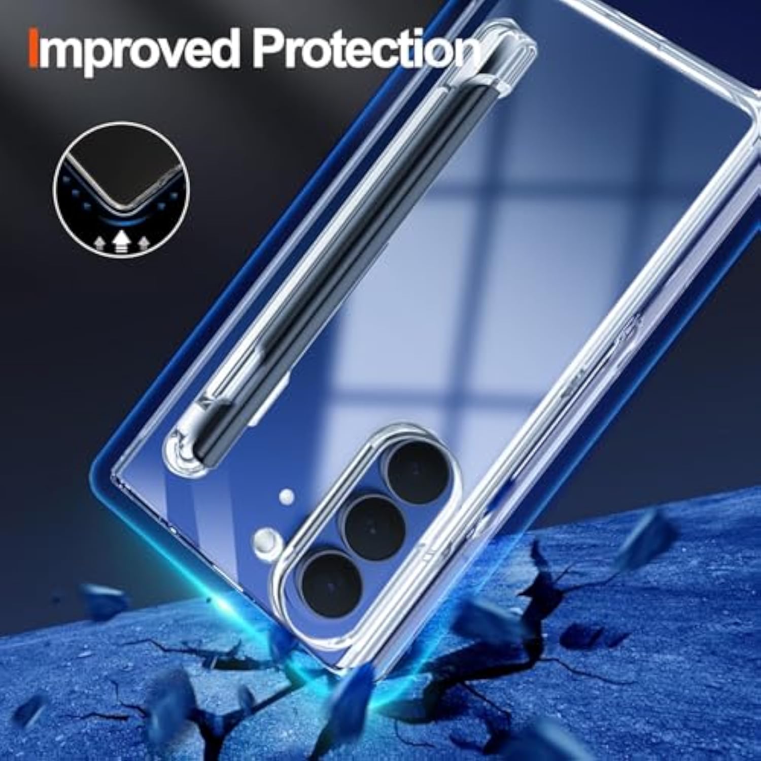 For Samsung Galaxy Z Fold 7 Case With S-Pen Holder Slot,Samsung Z Fold 7 Phone Case Built-In Screen Protector Full Cover Shockproof Protective Cover For Galaxy Fold Z7 5G,Crystal Clear