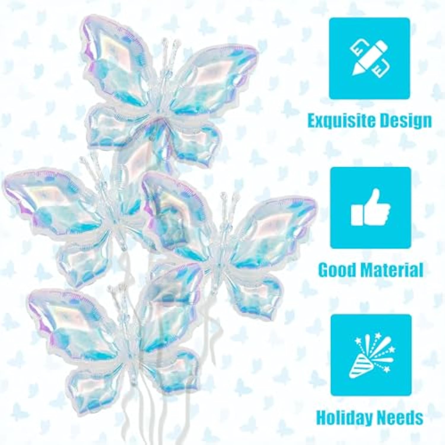 4 Pieces Iridescent Butterfly Balloons, 25.6 Inch Large Butterfly Foil Mylar Balloons, Butterfly Balloon Decorations For Birthday Wedding Baby Shower Themed Party Supplies