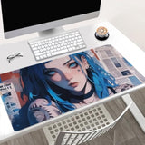 Large Anime Gaming Mouse Pad, Blue Hair Girl Design, Extended Size Desktop Mat, 31.5 X 15.7 Inches, Non-Slip Base