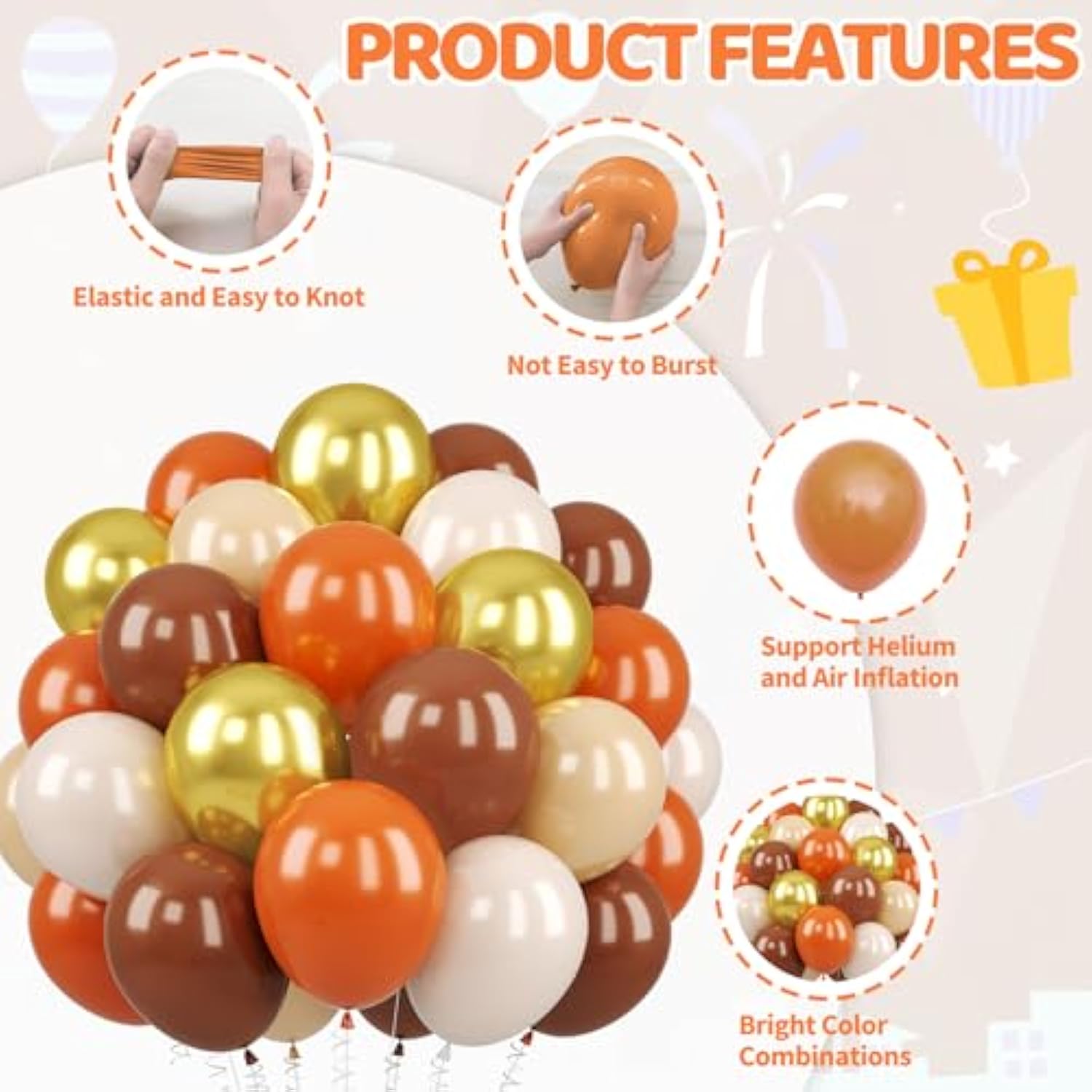 Fall Balloon Set: 60pc Orange, Brown, Gold, & Ivory Latex Balloons