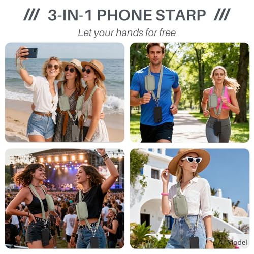 Clip and Go Strap for Phone with Wallet Crossbody, Detachable Zippered RFID Wristlet Wallet, Adjustable Phone Lanyard & Ultra-Thin 360° Rotatable