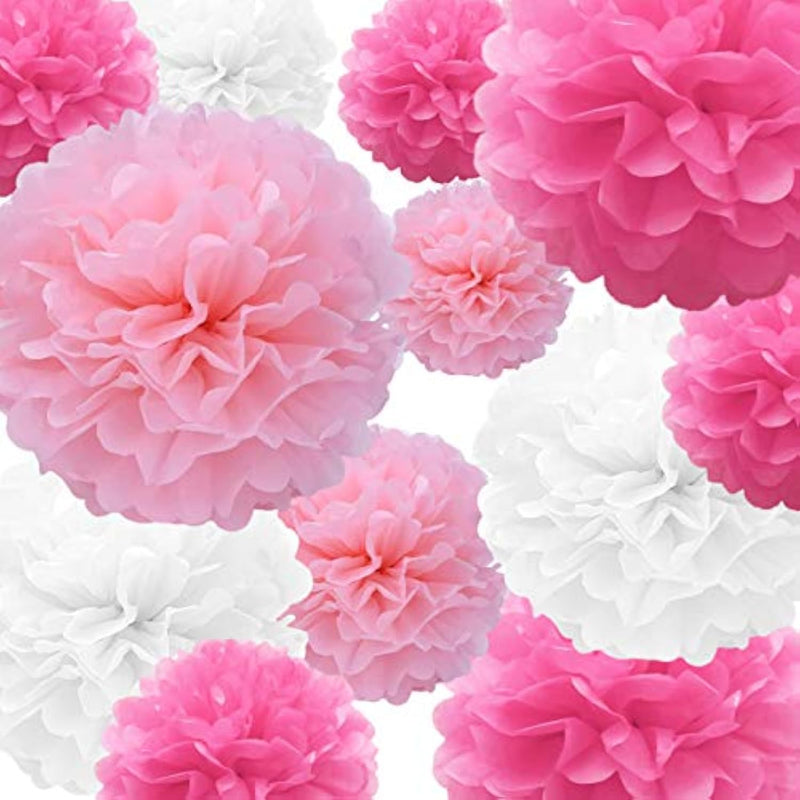 Tissue Paper Pompoms Paper Flower 22 Pcs Pink,Rose Red,White Paper Flower Ball For Birthday Bachelorette Wedding Baby Shower Bridal Shower Party Decoration