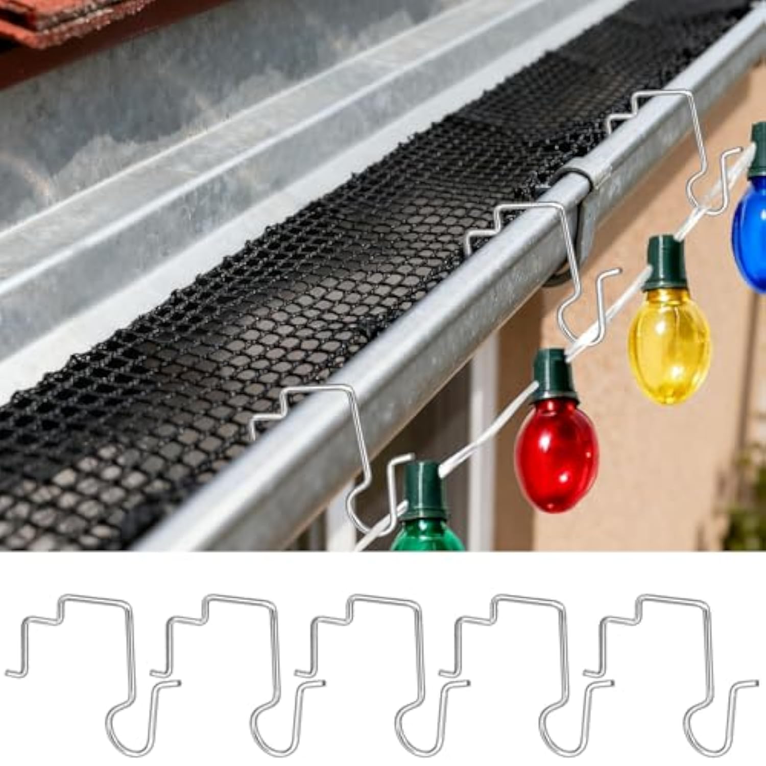 60 Pcs Gutter Light Hooks Outdoor Metal Gutter Clips Gutter Guards Christmas Light Hooks Clips Stainless Steel Gutter Hooks For Outdoor Halloween Christmas Lights Decoration