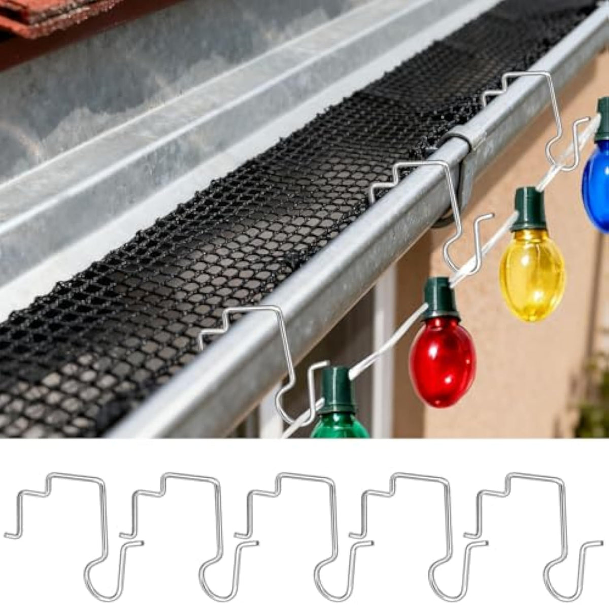 60 Pcs Gutter Light Hooks Outdoor Metal Gutter Clips Gutter Guards Christmas Light Hooks Clips Stainless Steel Gutter Hooks For Outdoor Halloween Christmas Lights Decoration