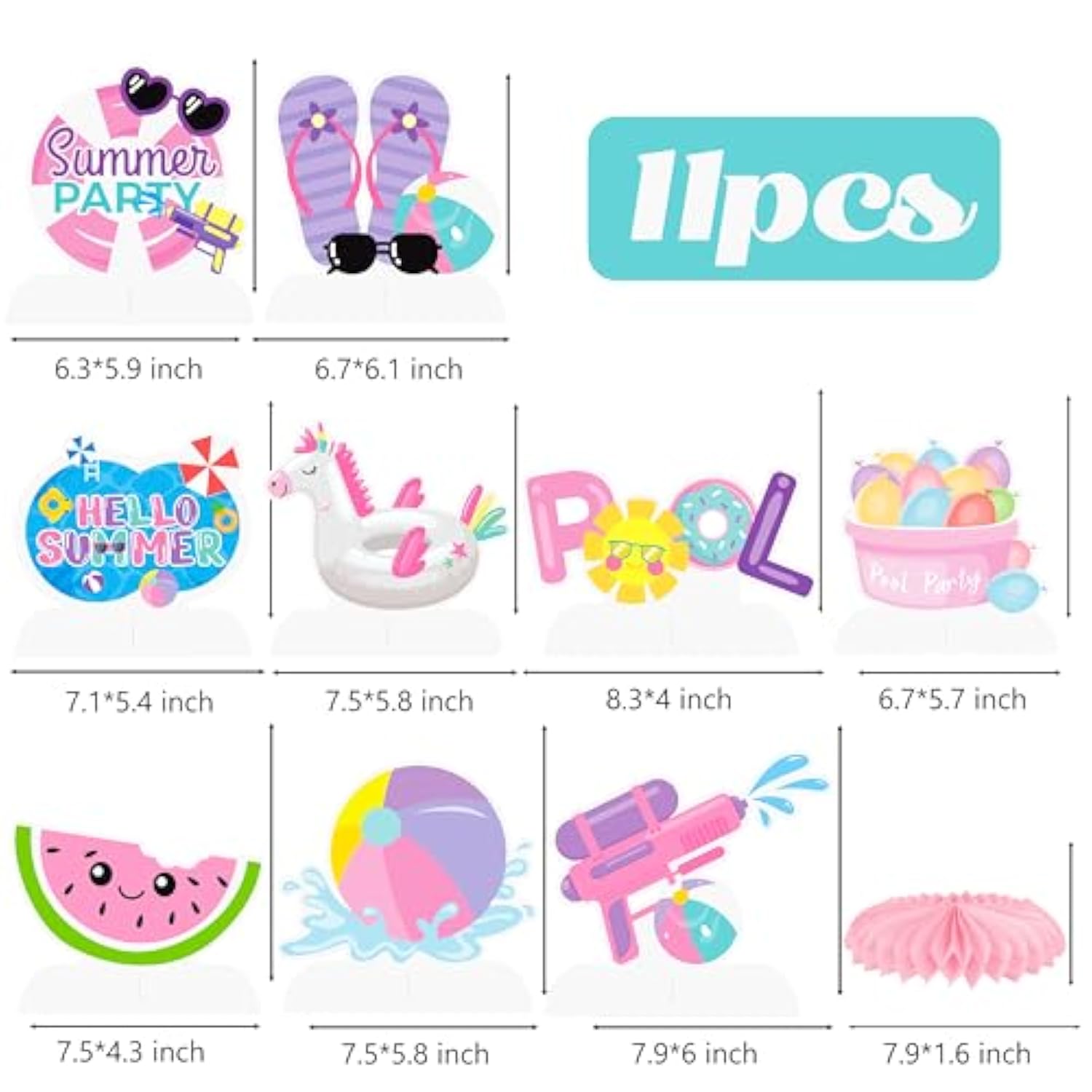 11Pcs Summer Pool Party Honeycomb Centerpieces Hello Summer Party Centerpieces For Table Pink Summer Theme Party Decorations For Girls Birthday Party Baby Shower Supplies