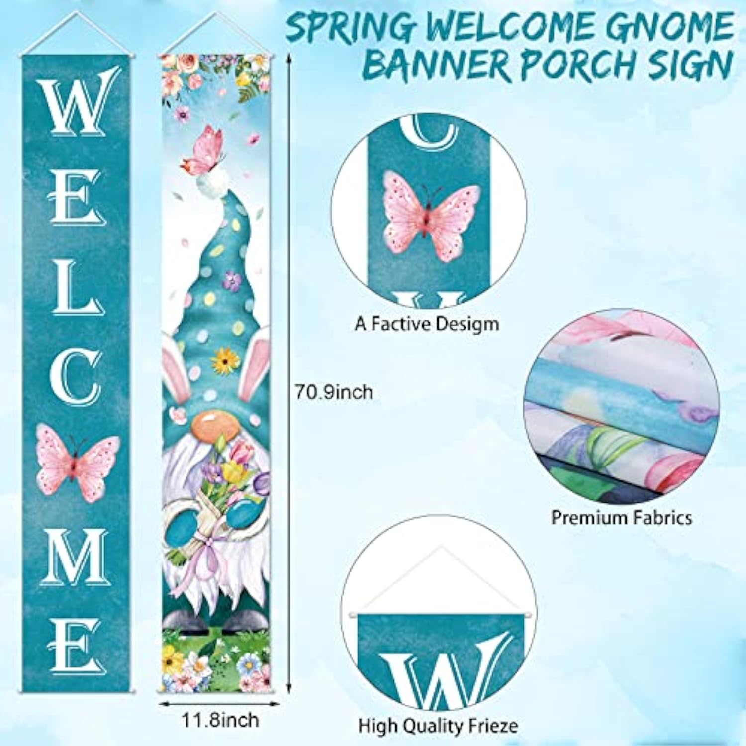 Welcome Spring Porch Banners Spring Gnome Door Banner With Gnome Butterfly Flower Pattern Tulip Hanging Banners Spring Home Decorations For Indoor Outdoor Home Yard Wall Supplies (Tulip Theme)