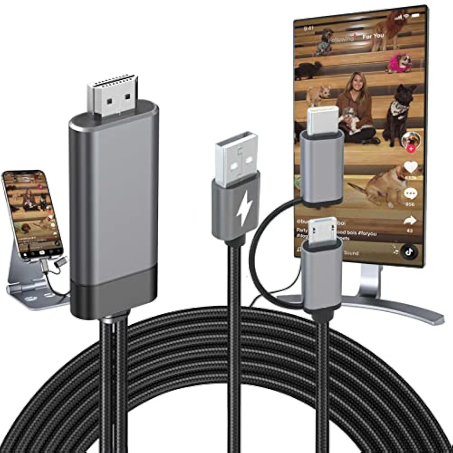 Hdmi Adapter Micro Usb Type C 2 In 1 Mhl Cable Braided Video Converter & Charg