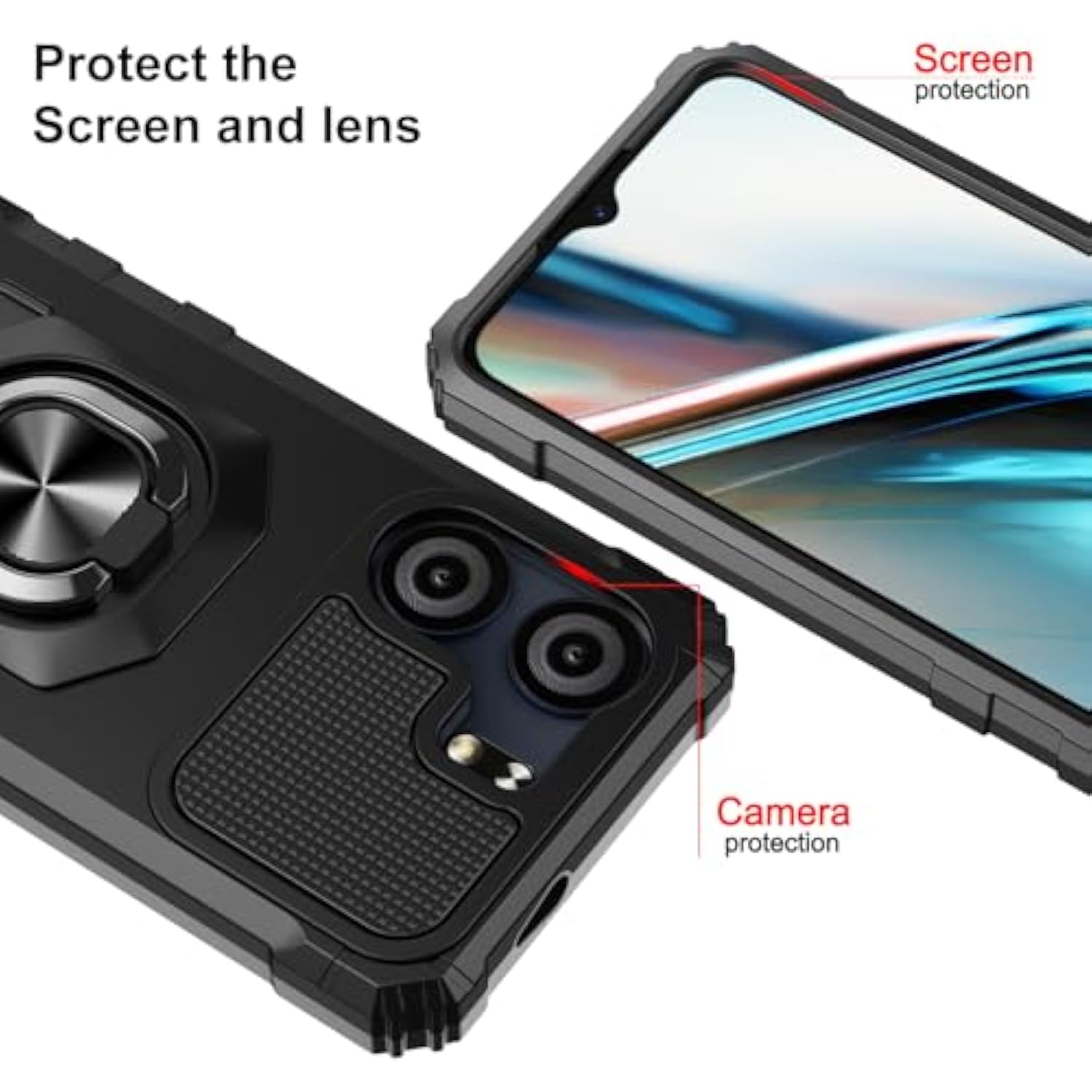 For Blu View 5 Phone Case/Blu F5 5G Case With Screen Protector,Blue View 5 Phone Case With Magnetic Ring Kickstand,Dual Layer Heavy Duty Military Grade Shockproof Cover For Blu View 5 B160V Black