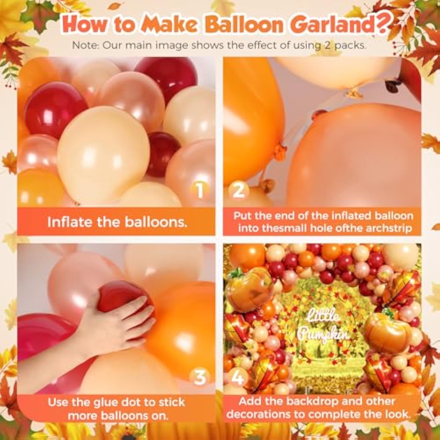 Fall Balloon Arch Kit: Orange, Burgundy, Rose Gold - Pumpkin & Leaf Decor