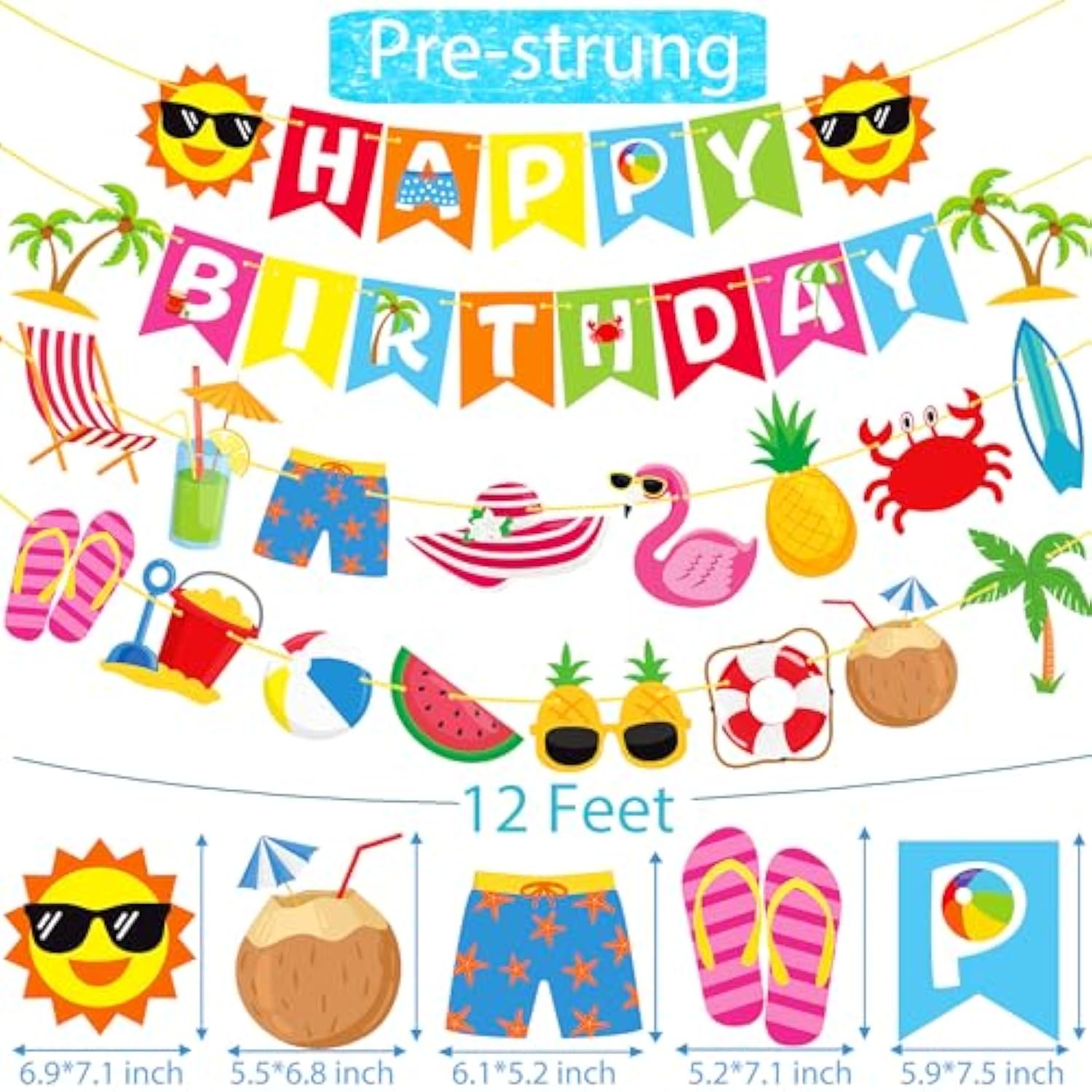 Beach Birthday Banner Birthday Party Decorations 4Pcs Summer Hawaiian Supplies Beach Pool Party Happy Birthday Banner For Luau Theme Baby Shower