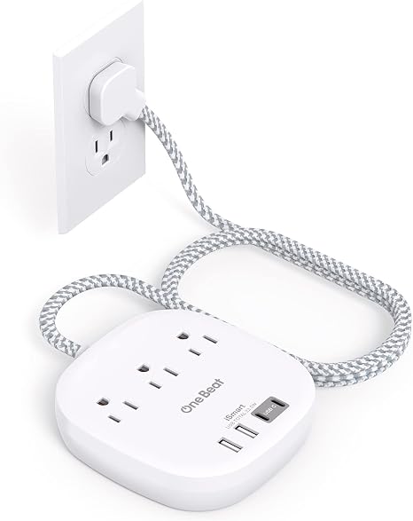 Travel Power Strip 22.5W Flat Plug Extension Cord 6FT 3 Outlets 4 USB Ports 2 USB C Charging Station