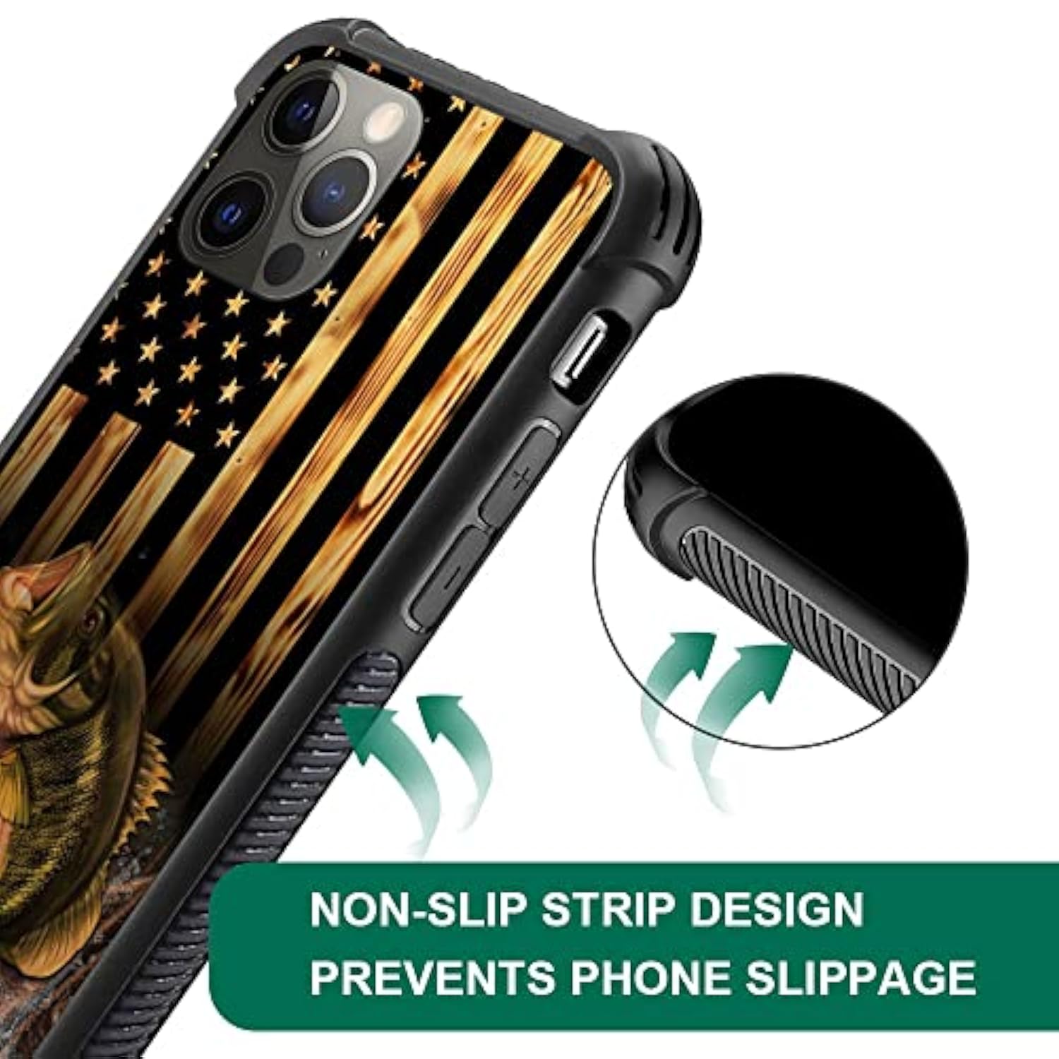 Compatible With Iphone 14 Case?Design Pattern Back Bumper Anti Scratch Reinforced Corners Soft Tpu Caver,Cases For Men Women-Wood American Flag Fish