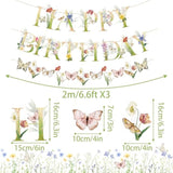 Wildflower Butterfly Happy Birthday Banner Garden Party Decoration Floral Birthday Decorations For Women Girl Spring Summer Birthday Baby Shower Supplies | Pre-Strung