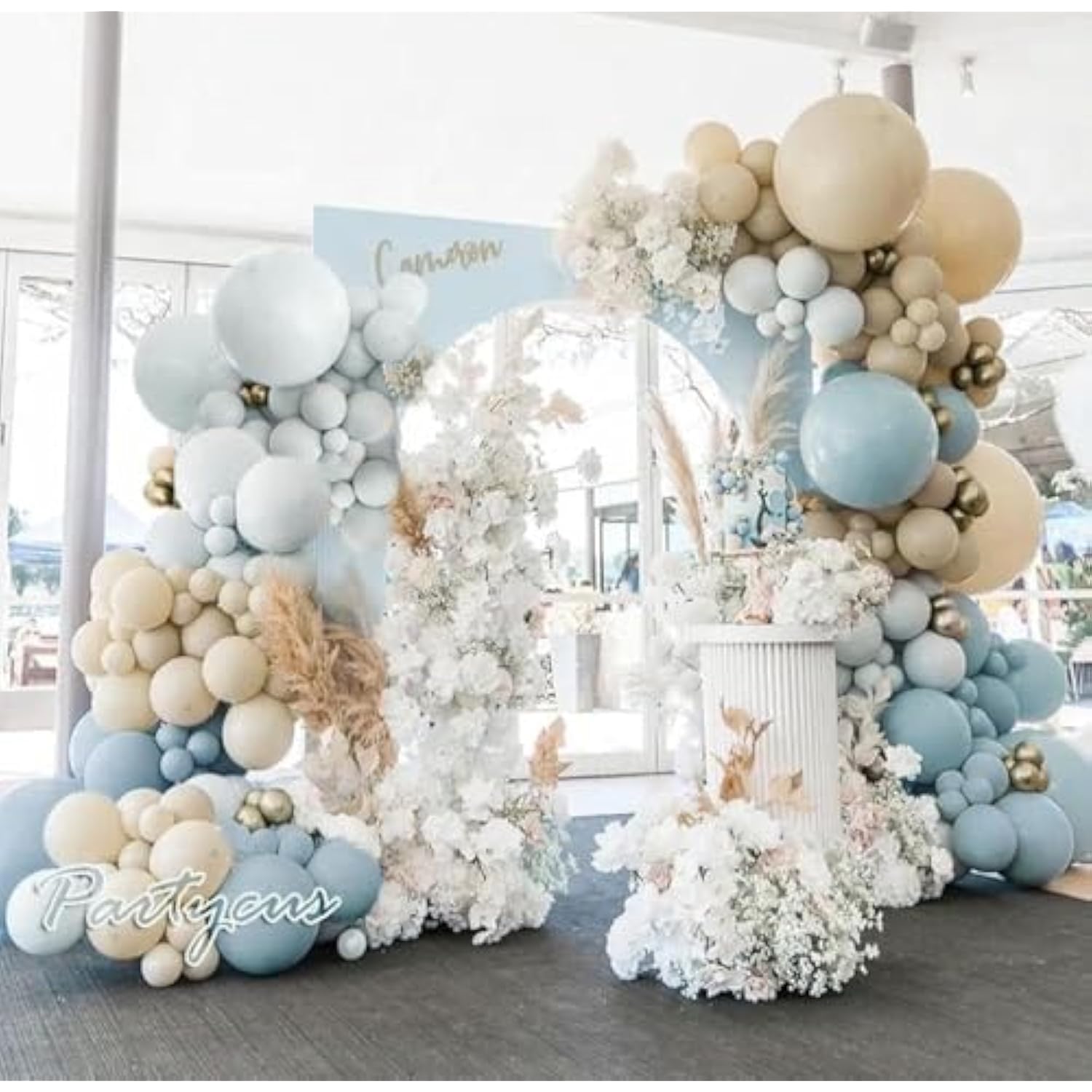 Dusty Blue Beige Balloon Arch Kit Neutral Garland for Baby Shower, Wedding, or Birthday