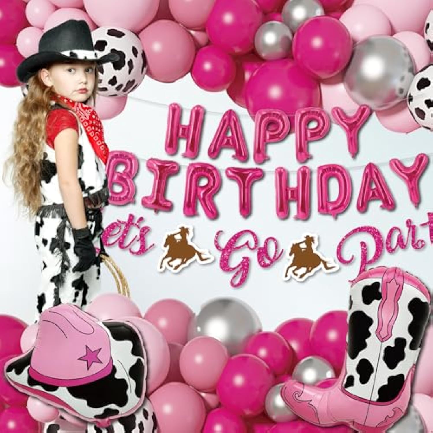 105-Pc Pink Disco Cowgirl Birthday Decoration Set