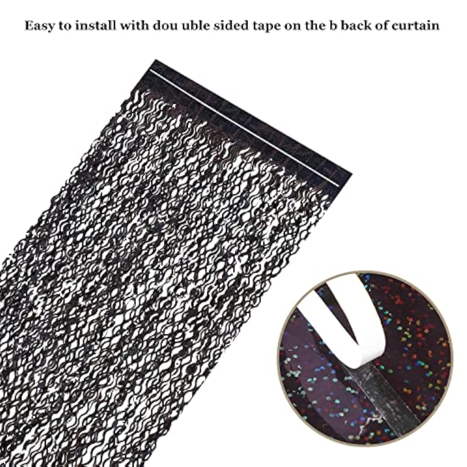 3 Pack Black Foil Fringe Curtains 3.3x6.6ft Sparkle Backdrop for Halloween Party Decor