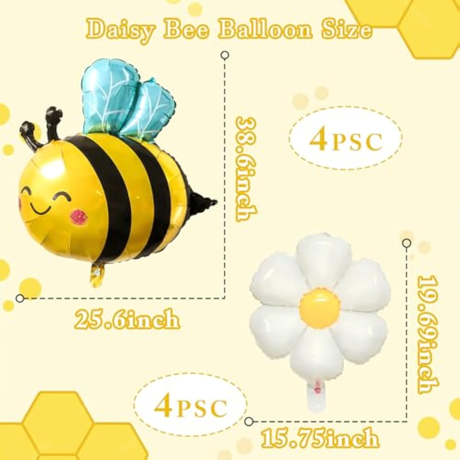 8Pcs Cute Bee Balloon Arch Kits, Sweet Bee Balloons And Daisy Flower Balloons, For Spring Animal Themes, Birthdays, Baby Showers, Outdoor Wedding Party Decorations(Flower Cannot Float With Helium)