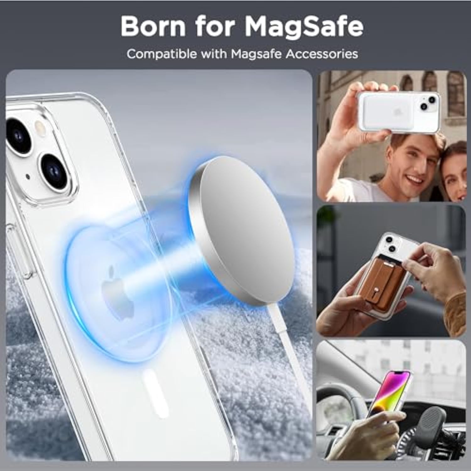 Magnetic Case For Iphone 13 & Iphone 14 6.1 Inch-Compatible With Magsafe & Magnetic Car Phone Mount,Not Yellowing Anti-Scratch (Clear)