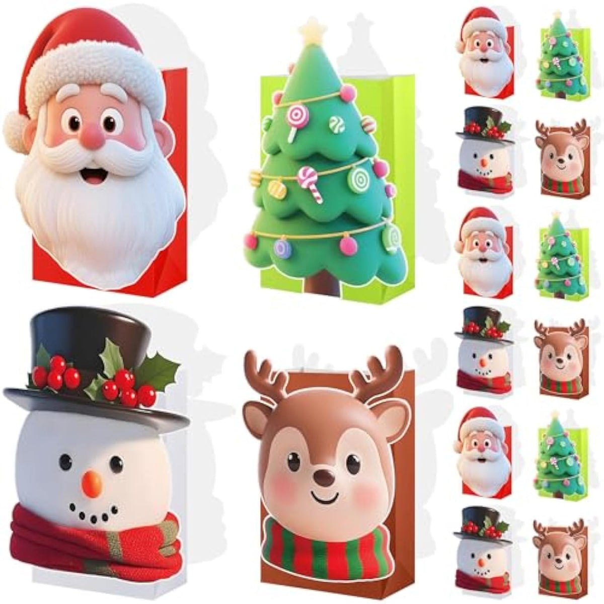 12 Pieces Christmas Treat Gift Bags 8.3 X 5 X 3 Inch Xmas Paper Goodie Candy Bags For Present Wrapping For Xmas Holiday Decor Supplies Classrooms Wedding And Party Favors