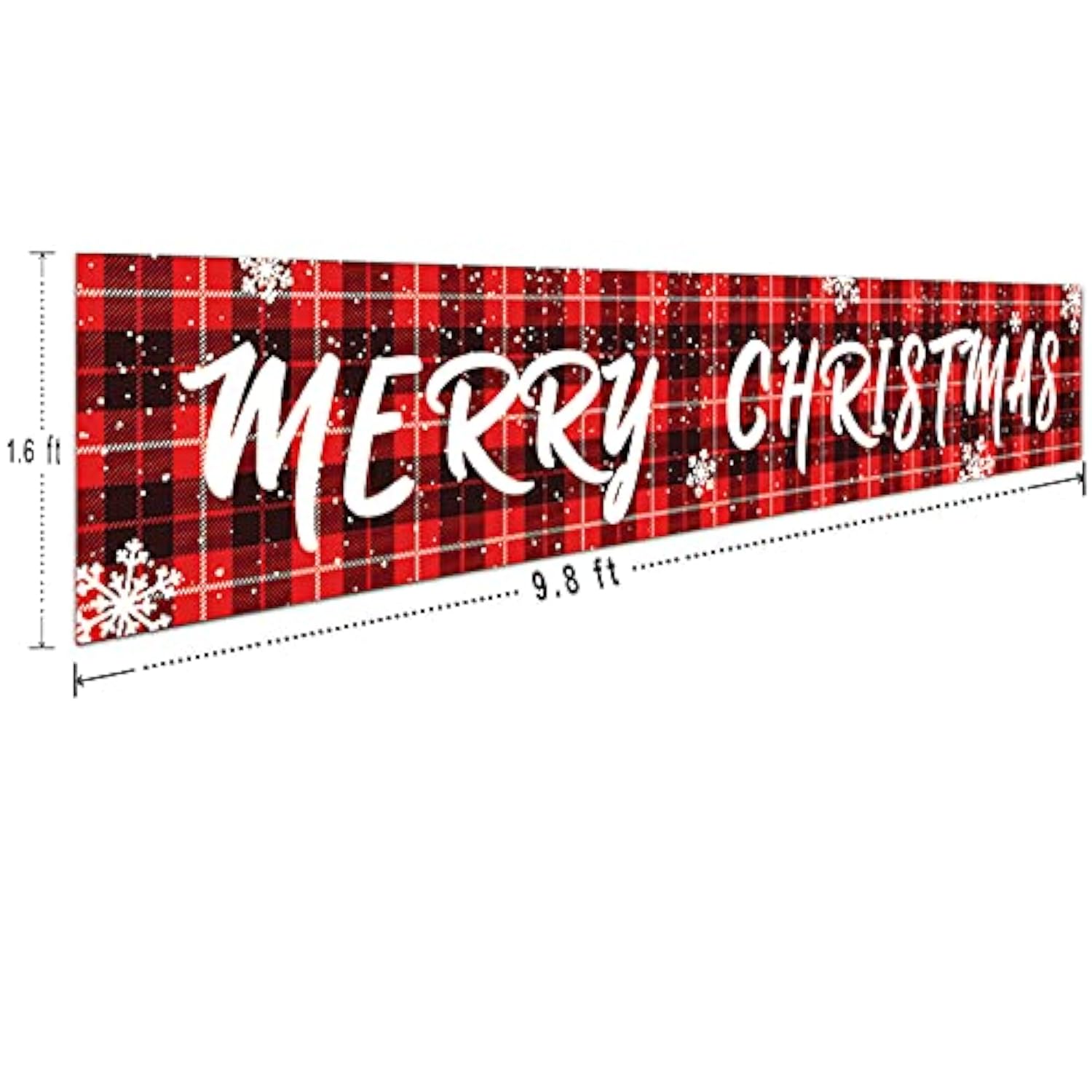 Large Merry Christmas Banner Buffalo Plaid Christmas Banner Huge Xmas Sign For Yard Garden Rustic Christmas Bunting For Outdoor Indoor Decorations (9.8 X 1.6 Feet)