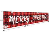 Large Merry Christmas Banner Buffalo Plaid Christmas Banner Huge Xmas Sign For Yard Garden Rustic Christmas Bunting For Outdoor Indoor Decorations (9.8 X 1.6 Feet)
